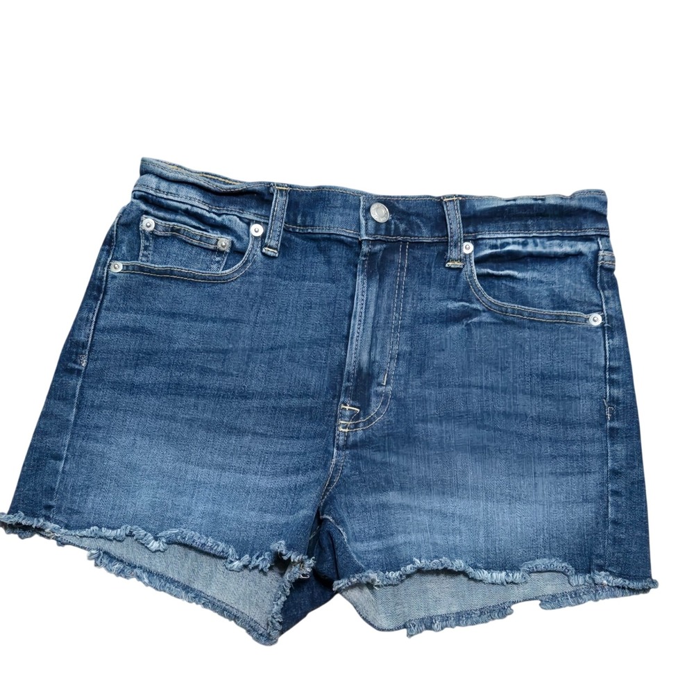 GAP Denim 27 High Rise 3 Inch Short Medium Wash Blue Raw Hem Jean Shorts